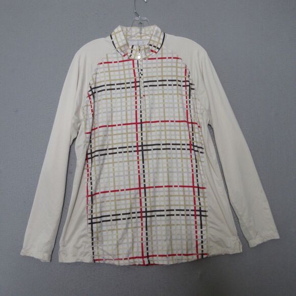 San Soleil Top Plaid Mock Neck Zip UPF 50 Mesh Golf Outdoor Hike Camp - Picture 1 of 14